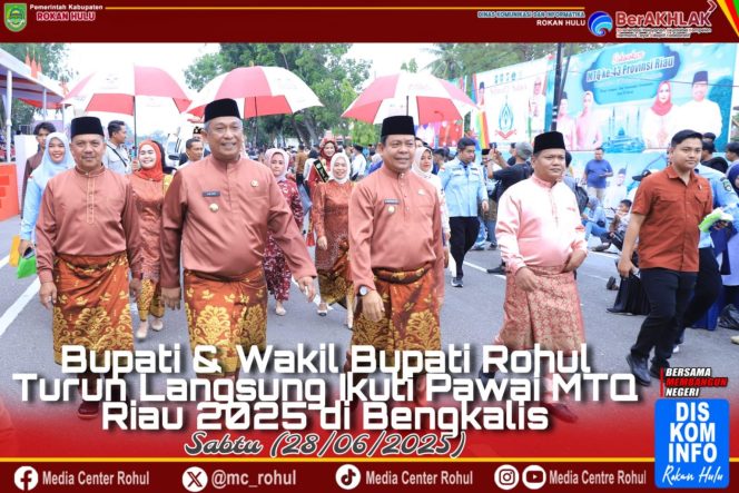 
					Bupati Rohul dan Wabup Kompak Bersama Peserta Hadiri Pawai Ta’aruf MTQ ke XLIII Riau, Tunjukkan Dukungan Penuh Pada Syiar Al-Qur’an