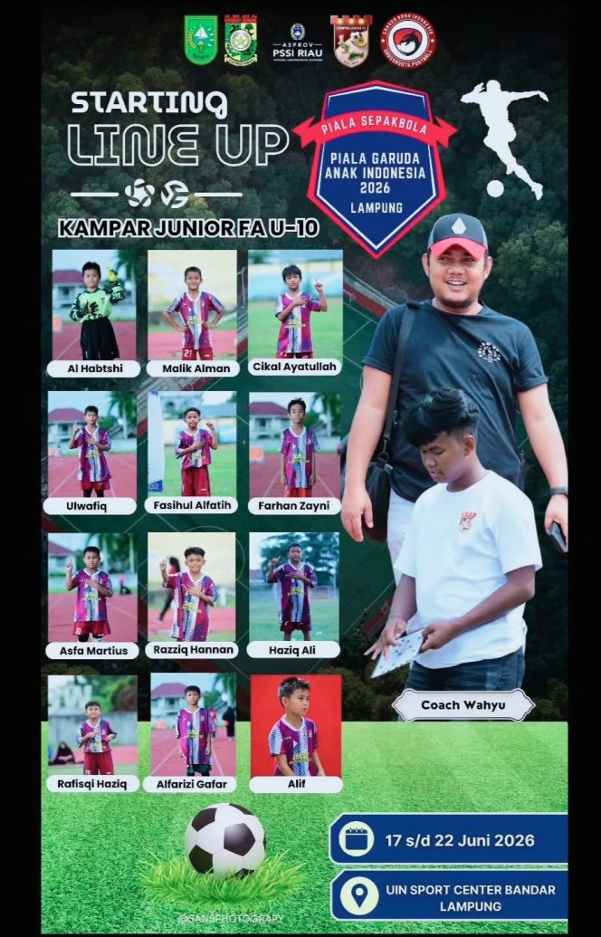 
					Besok Pagi, Wabup Kampar Bakal Lepas Tim Kampar Junior Berlaga di Piala Garuda Anak Indonesia di Lampung