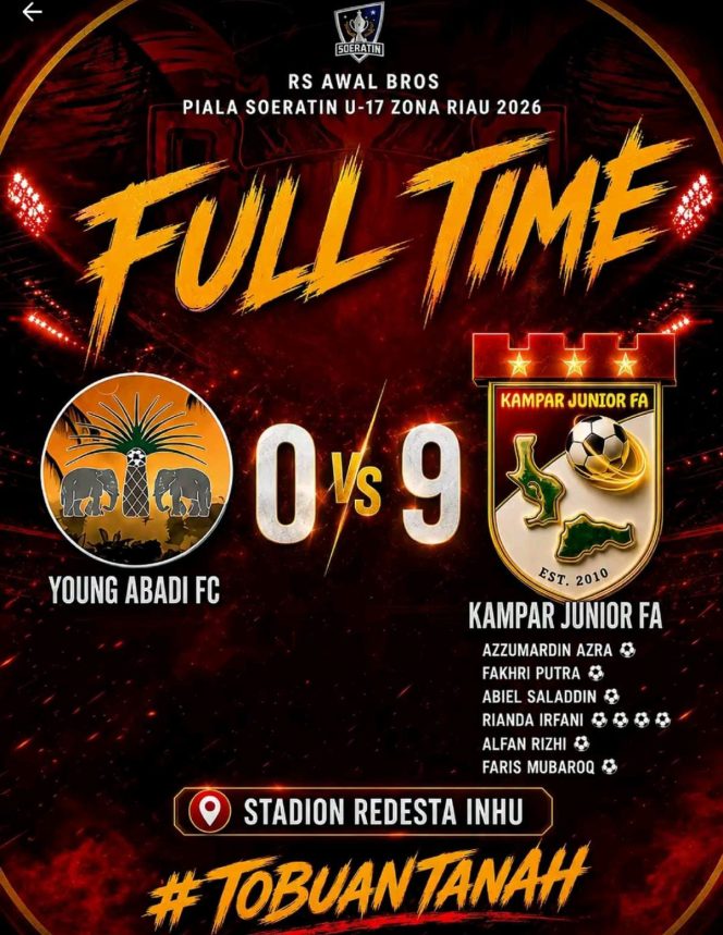 
					Berkat Dukungan dan Doa Masyarakat, Team Kampar Junior FA U-17 Pesta Gol 9-0 Lawan Young Abadi FC di Piala Soeratin